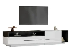 Clearance Móvel TV 170cm - 1 gaveta grande e 3 compartimentos - Branco e Preto Móvel De Tv
