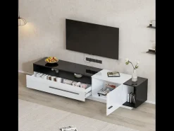 Clearance Móvel TV 170cm - 1 gaveta grande e 3 compartimentos - Branco e Preto Móvel De Tv