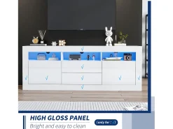 Móvel TV 160cm adequado para TV 70" - com LED - 2 portas 2 gavetas 3 compartimentos abertos -*ModernLuxe Online