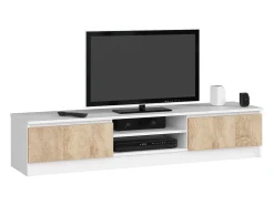 Akord Móvel De Tv*Móvel TV 160cm Branco/Carvalho Sonoma, 2 Portas, Estilo Moderno, Montagem DIY Natural escuro / Natural claro