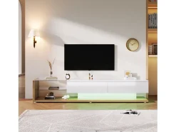 Móvel TV 170cm com LED e divisória em vidro - 2 gavetas - Branco e Natural Móvel De Tv