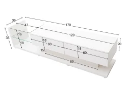 Móvel TV 170cm com LED e divisória em vidro - 2 gavetas - Móvel De Tv