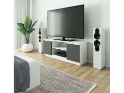 Móvel TV K140 Moderno Branco/Cinza com 2 Portas Balcão*Akord Discount