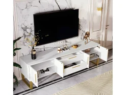 New Móvel TV L 170cm - aspecto brilhante - 4 portas texturadas gravadas com puxadores dourados - Móvel De Tv