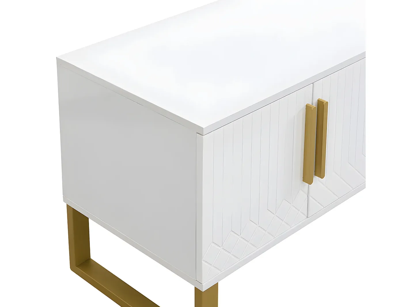 New Móvel TV L 170cm - aspecto brilhante - 4 portas texturadas gravadas com puxadores dourados - Móvel De Tv