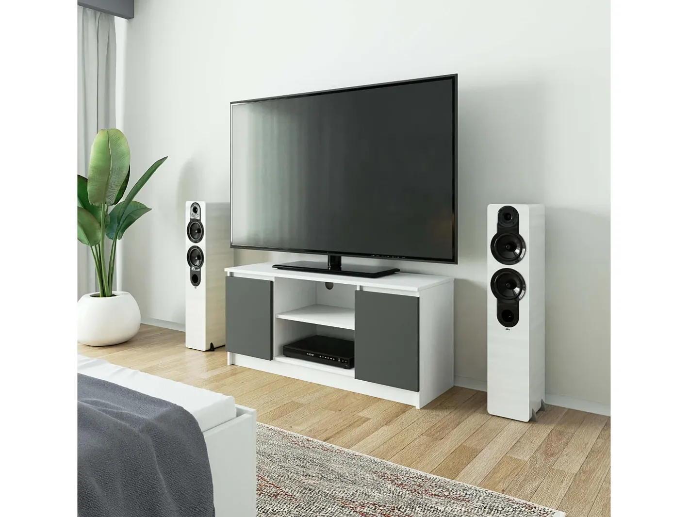 Best Móvel TV Moderno Branco-Cinza 120cm com Porta e Prateleiras Móvel De Tv