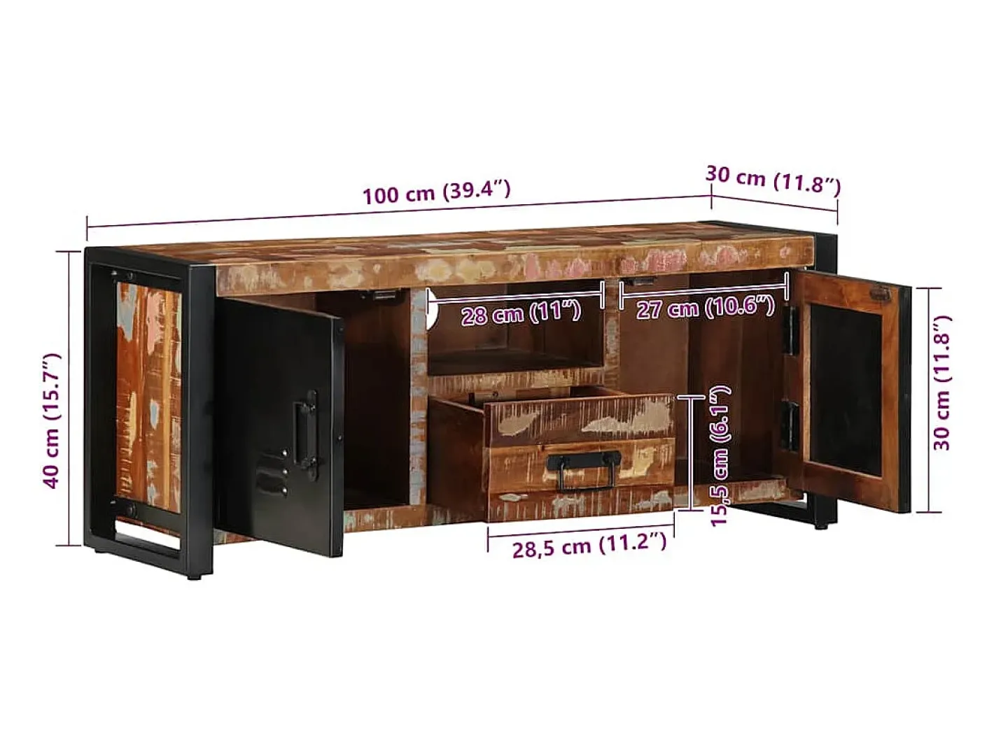 vidaxl Móvel De Tv*Móvel TV 100x30x40 cm Madeira maciça recuperada Castanho