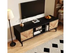 Móvel TV 150x38x55cm - com prateleiras e 2 portas - Natural + Preto*ModernLuxe Sale