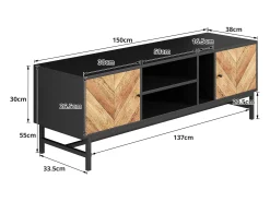 Móvel TV 150x38x55cm - com prateleiras e 2 portas - Natural + Preto*ModernLuxe Sale