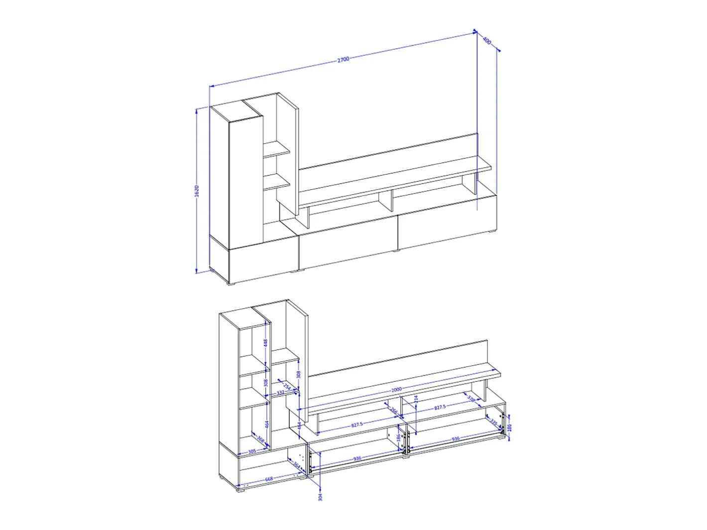 Clearance Parede para TV de 270 cm Opio e Antracite Móvel De Tv