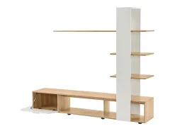 Parede TV com arrumação - 3 compartimentos e 3 prateleiras - Branco e Natural*ModernLuxe