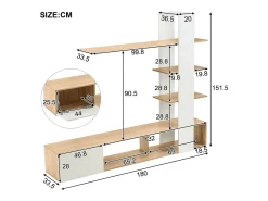 Parede TV com arrumação - 3 compartimentos e 3 prateleiras - Branco e Natural*ModernLuxe