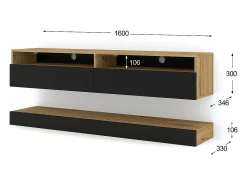 Petits-Meubles Móvel De Tv*Parede TV Vega Madeira e Preto com 2 portas 160 cm Branco