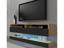 Petits-Meubles Móvel De Tv*Parede TV Vega Madeira e Preto com 2 portas 160 cm Branco