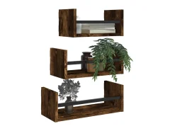 3pcs prateleiras parede c/ barras deriv.madeira carvalho fumado PT834993*