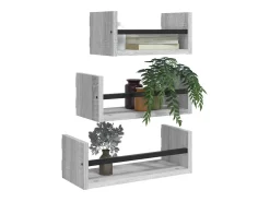 3pcs prateleiras parede c/ barras deriv. madeira cinza sonoma PT660218^ Discount