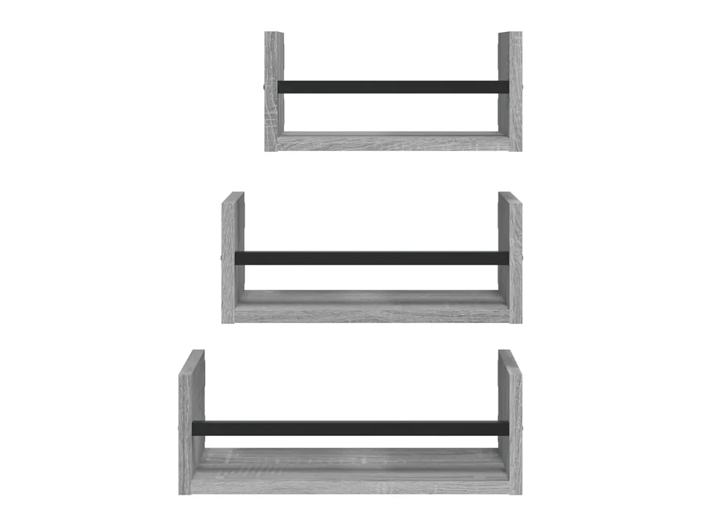 3pcs prateleiras parede c/ barras deriv. madeira cinza sonoma PT660218^ Discount