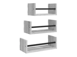 3pcs prateleiras parede c/ barras deriv. madeira cinza sonoma PT660218^ Discount