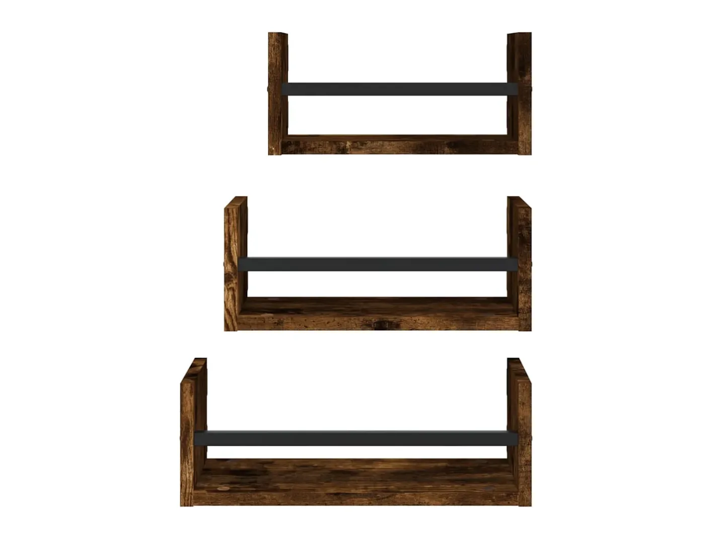 3pcs prateleiras parede c/ barras deriv.madeira carvalho fumado^vidaxl Outlet