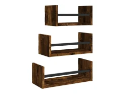 3pcs prateleiras parede c/ barras deriv.madeira carvalho fumado^vidaxl Outlet