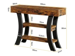 Tribesigns Consola*Pequena mesa de apoio de 105 cm para o hall, mesa de sofá rústica com 3 níveis Castanho