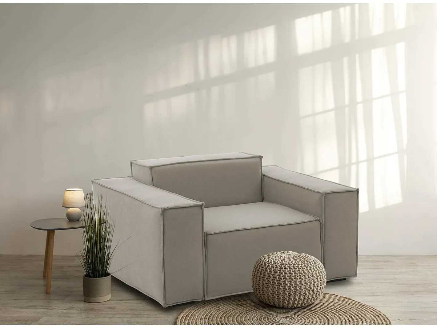 Clearance Poltrona Dbrogn, Poltrona de sala, 100% Fabricado na Itália, Poltrona relaxante em tecido acolchoado, 160x95h70 cm, Taupe Poltrona