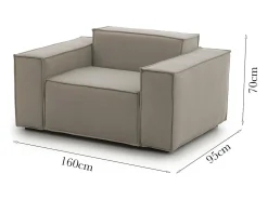 Clearance Poltrona Dbrogn, Poltrona de sala, 100% Fabricado na Itália, Poltrona relaxante em tecido acolchoado, 160x95h70 cm, Taupe Poltrona