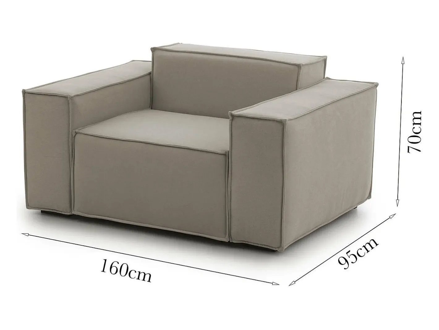 Clearance Poltrona Dbrogn, Poltrona de sala, 100% Fabricado na Itália, Poltrona relaxante em tecido acolchoado, 160x95h70 cm, Taupe Poltrona