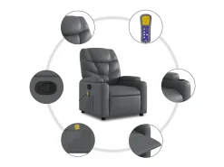 vidaxl Poltrona*Poltrona de massagens reclinável couro artificial Cinzento