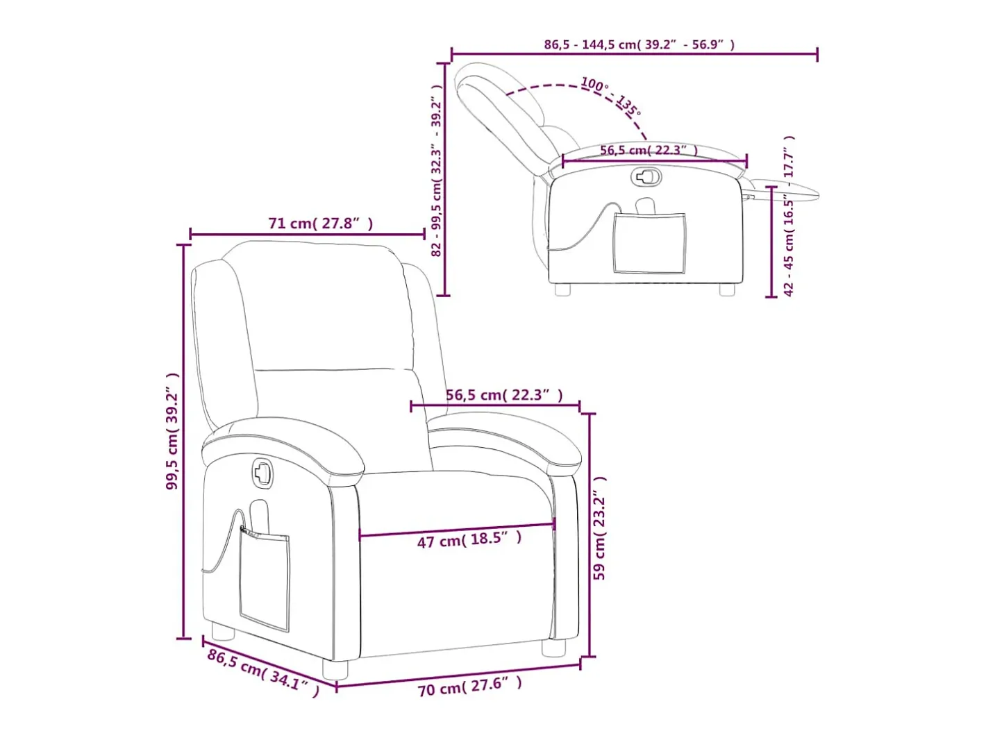vidaxl Poltrona*Poltrona de massagens reclinável couro genuíno Cinzento