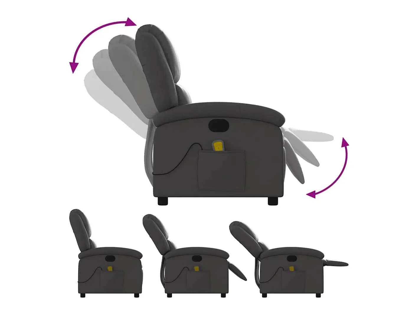vidaxl Poltrona*Poltrona de massagens reclinável couro genuíno Cinzento