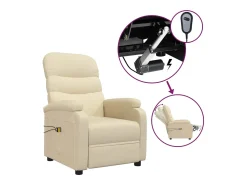 vidaxl Poltrona*Poltrona elevatória de massagens elétrica tecido Creme