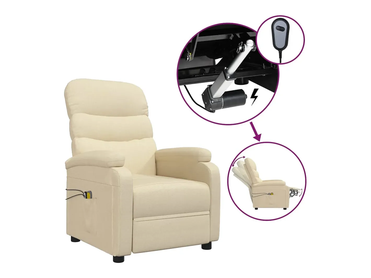 vidaxl Poltrona*Poltrona elevatória de massagens elétrica tecido Creme
