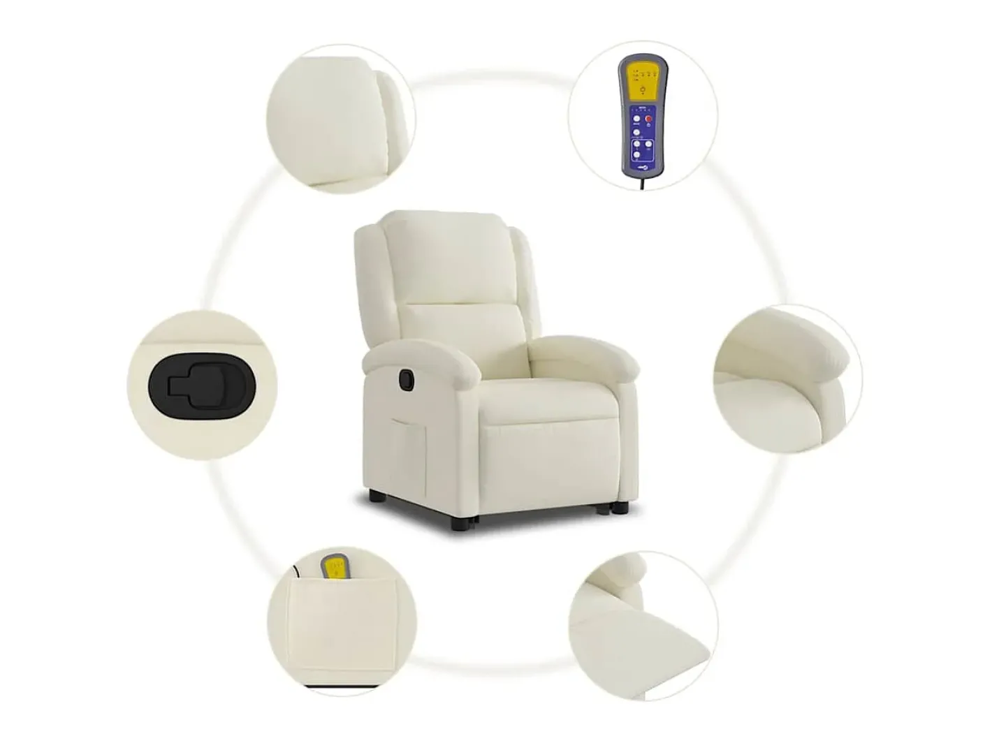 vidaxl Poltrona*Poltrona elevatória de massagens veludo cor Creme