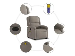 Outlet Poltrona elétrica elevatória massagens tecido cinza-acastanhado SHL670479 Poltrona