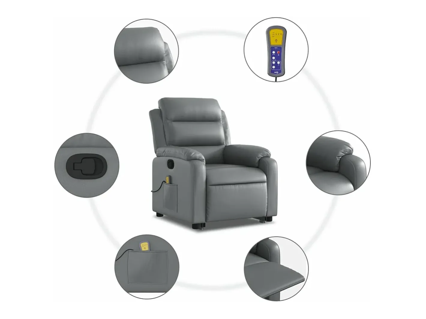 vidaxl Poltrona*Poltrona massagens reclinável elevatória couro artif. Cinzento