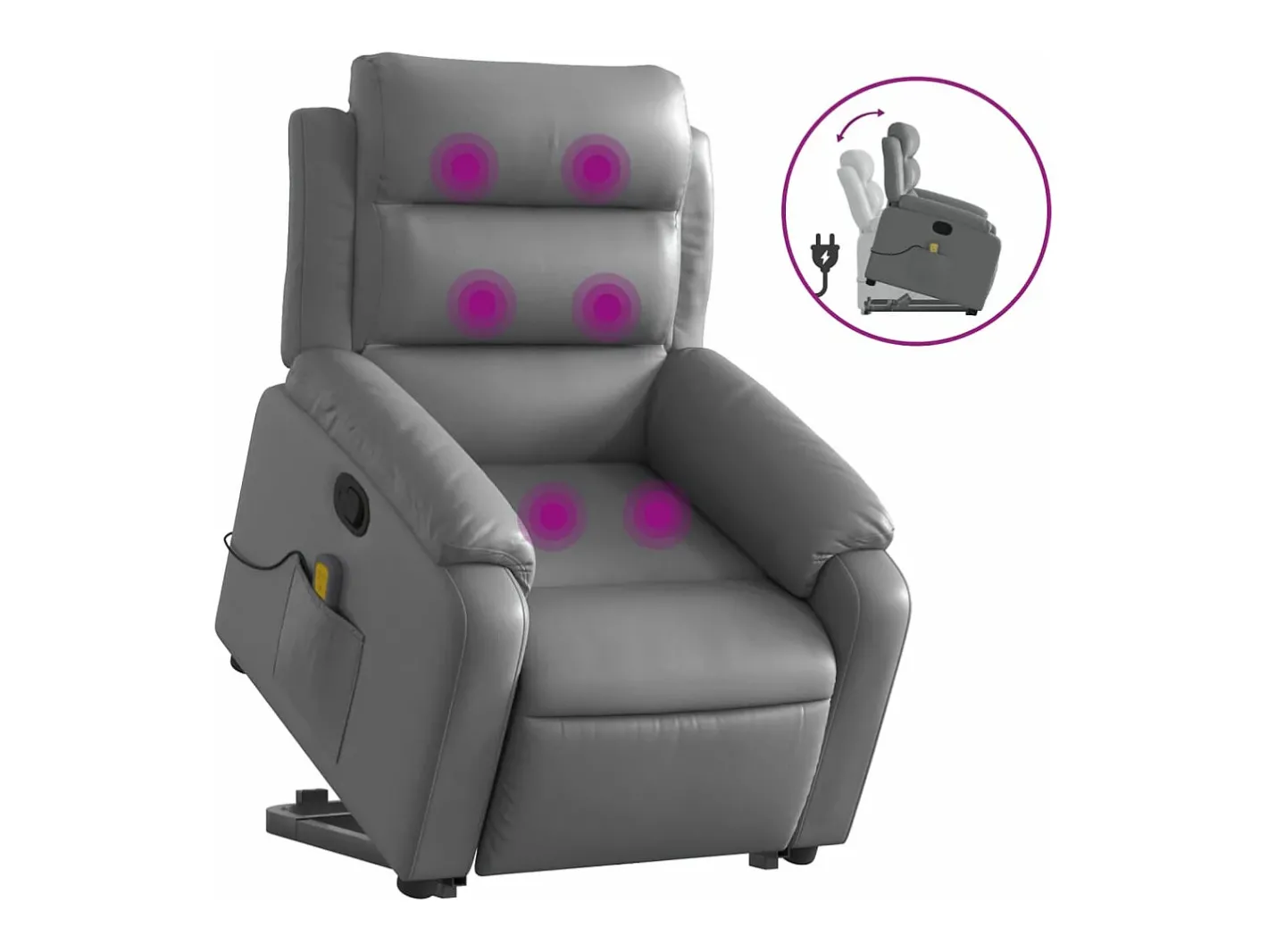 vidaxl Poltrona*Poltrona massagens reclinável elevatória couro artif. Cinzento