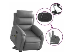 vidaxl Poltrona*Poltrona massagens reclinável elevatória couro artif. Cinzento