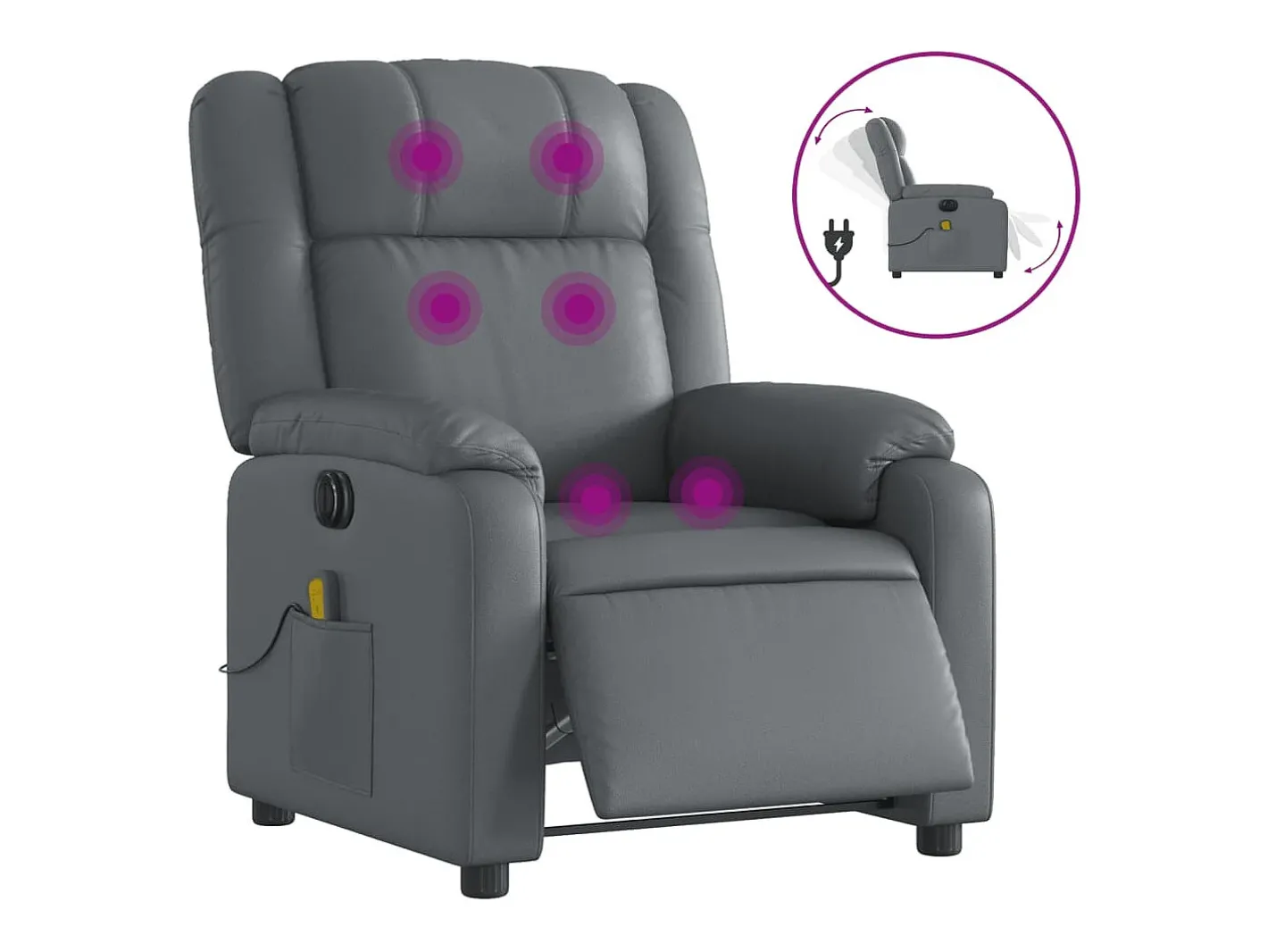 vidaxl Poltrona*Poltrona massagens reclinável elétrica couro artif. Cinzento