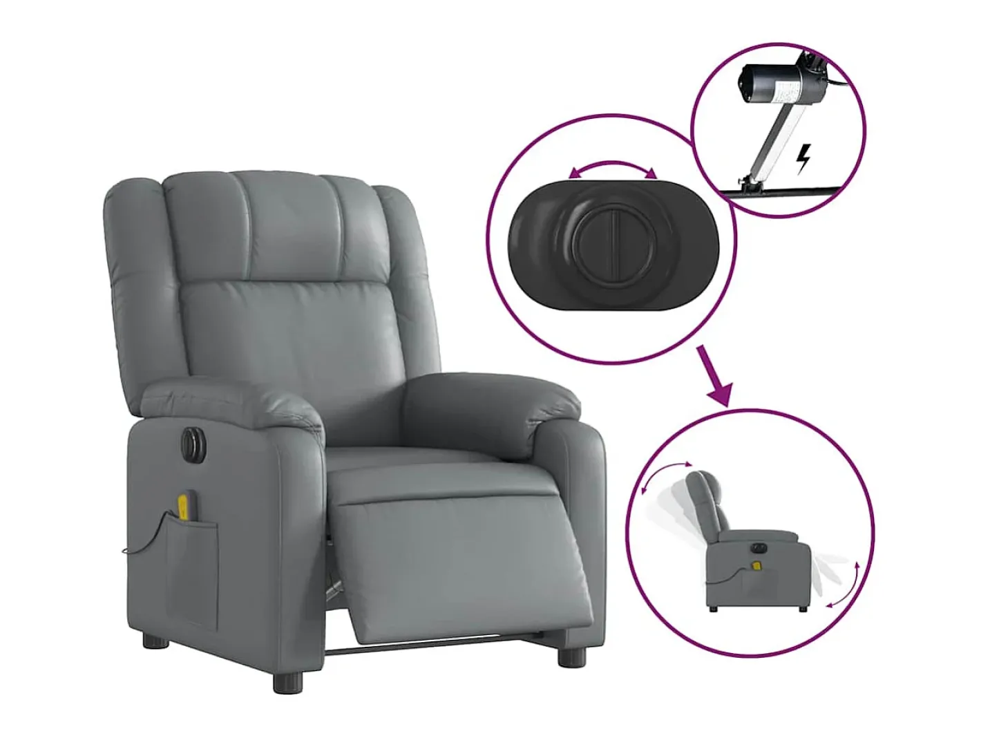 vidaxl Poltrona*Poltrona massagens reclinável elétrica couro artif. Cinzento