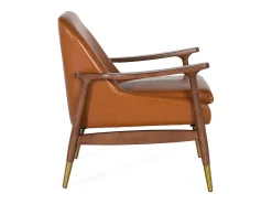 Poltrona moderna em madeira e PU marrom com detalhes dourados.^Giner y colomer Outlet