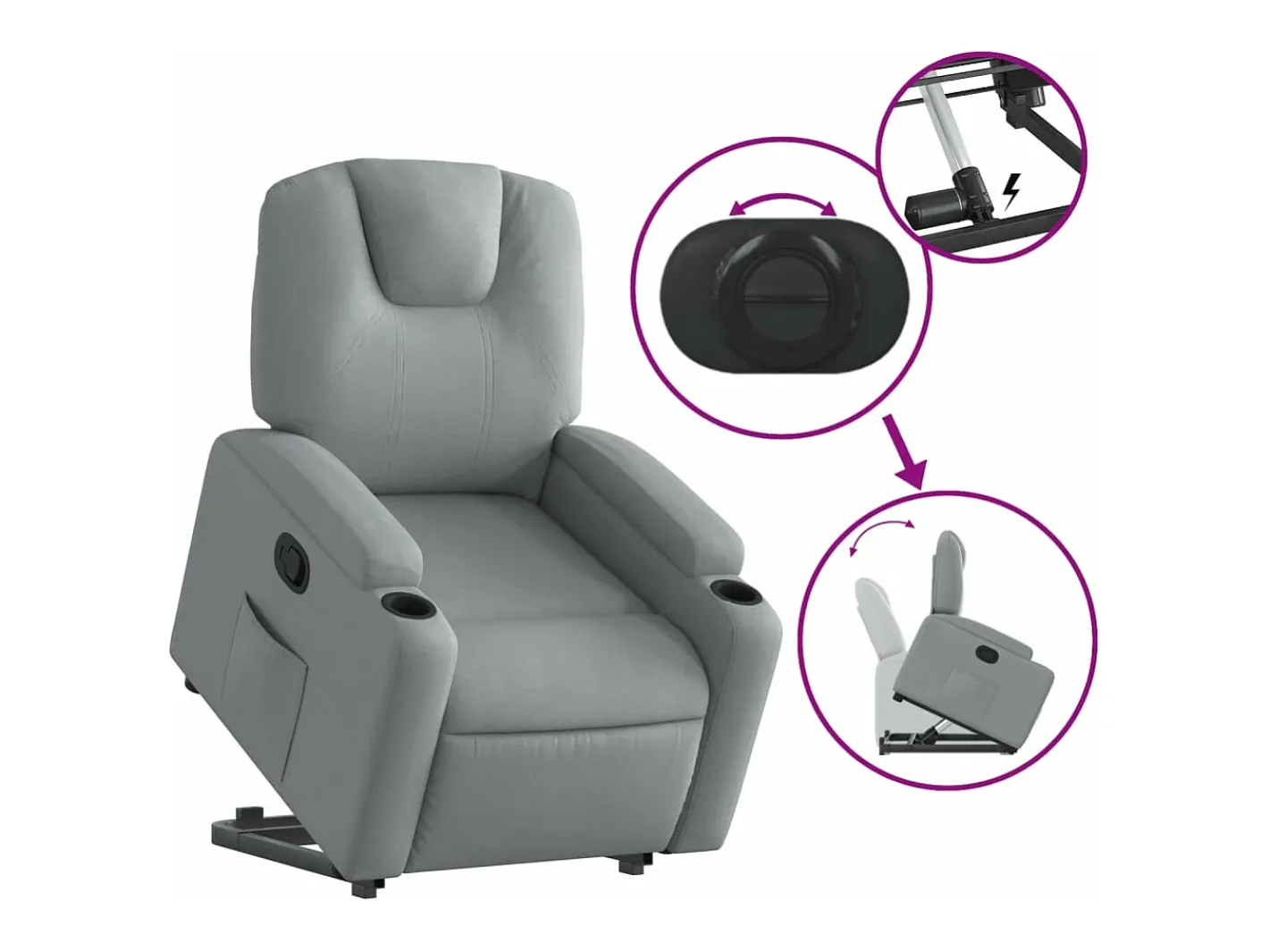 vidaxl Poltrona*Poltrona reclinável elevatória tecido -claro Cinzento