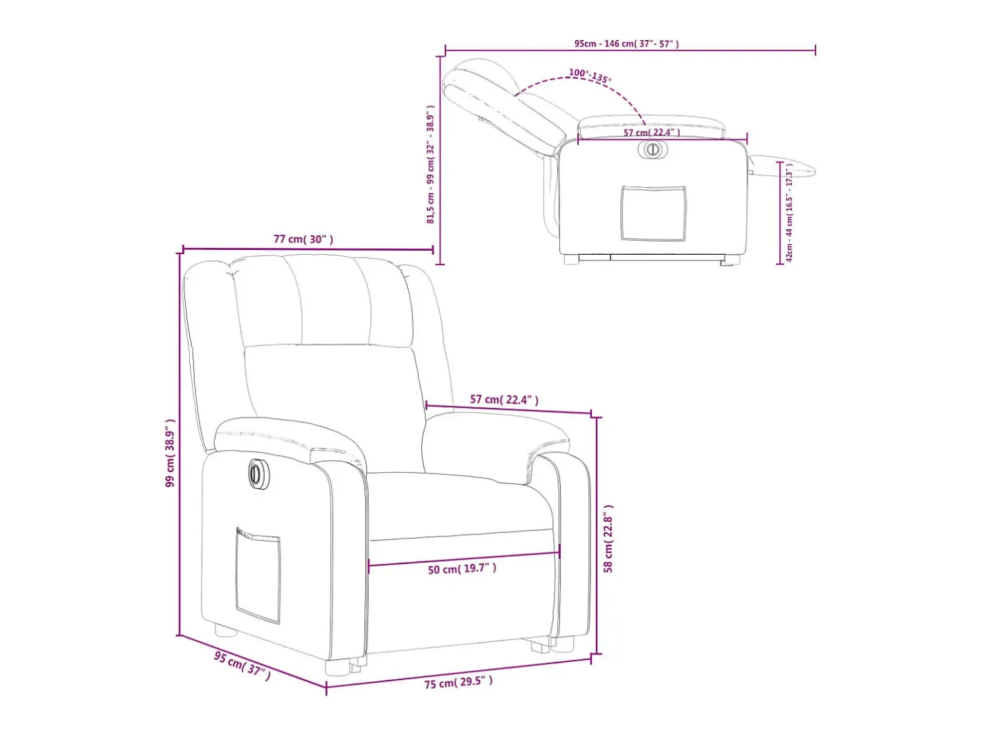 vidaxl Poltrona*Poltrona reclinável elevatória elétrica cinza-acastanhado Taupe