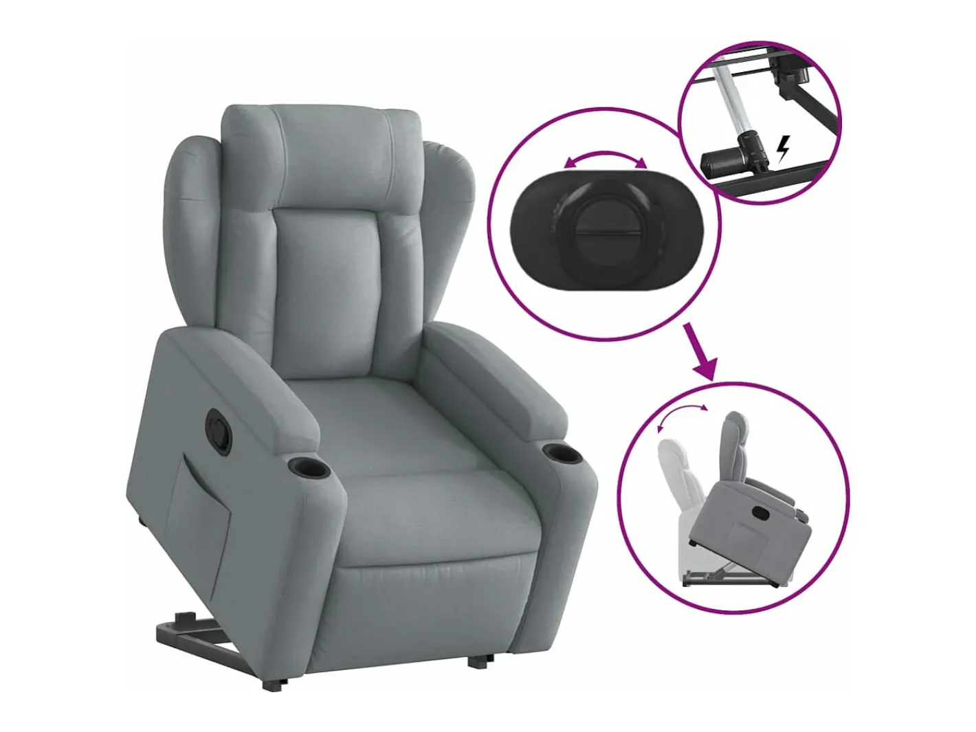 vidaxl Poltrona*Poltrona reclinável elevatória tecido -claro Cinzento