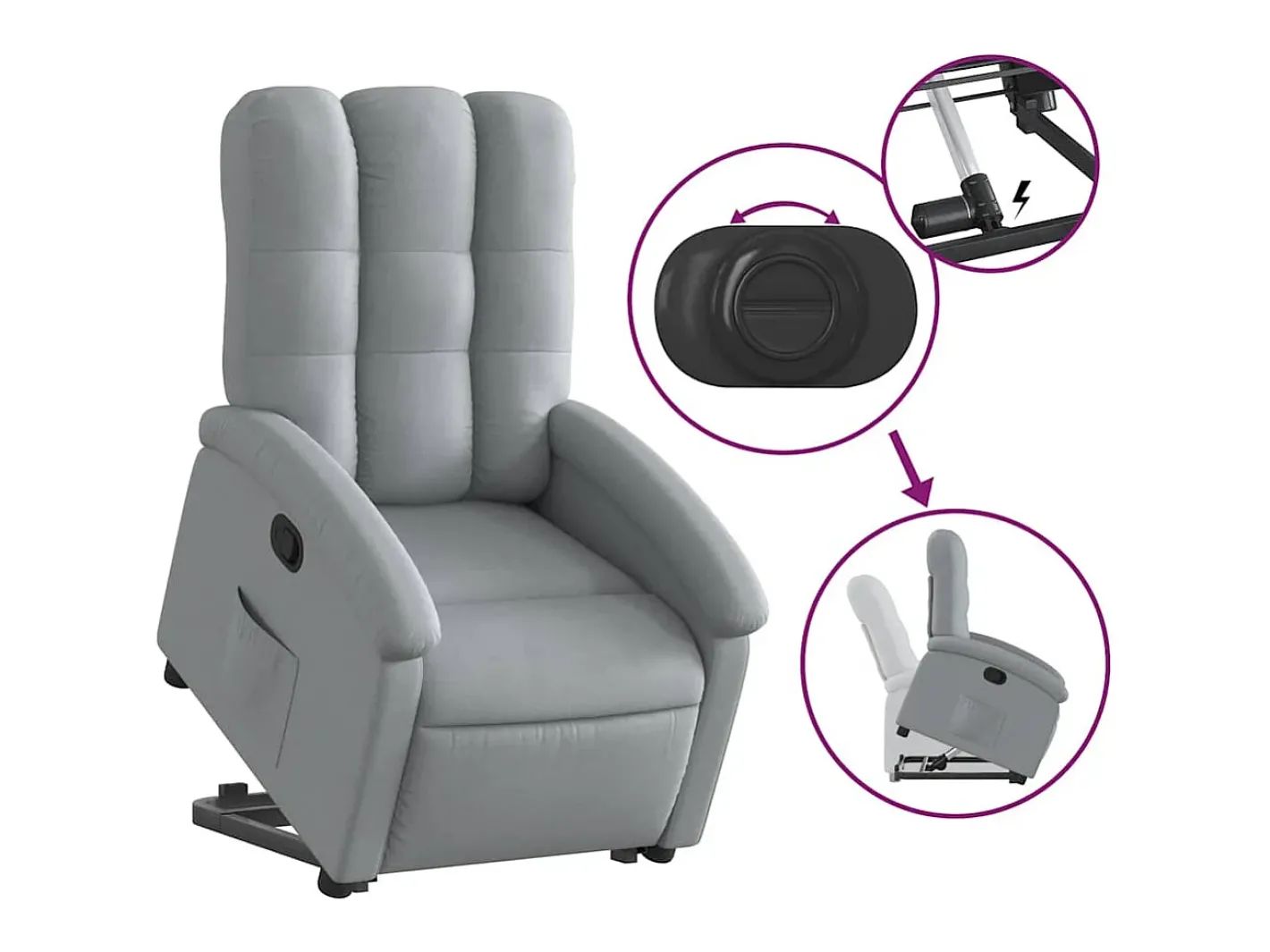 vidaxl Poltrona*Poltrona reclinável elevatória tecido -claro Cinzento