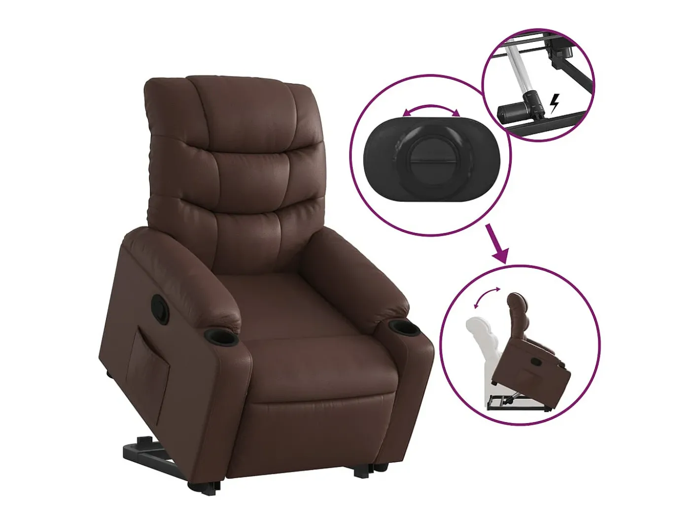 vidaxl Poltrona*Poltrona reclinável elevatória couro artificial Castanho