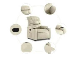 vidaxl Poltrona*Poltrona reclinável elétrica couro artificial cor Creme