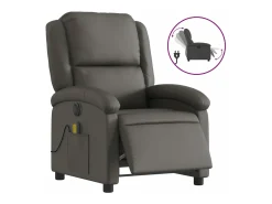 vidaxl Poltrona*Poltrona reclinável elétrica couro genuíno cinza Cinzento