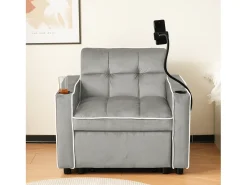 Poltrona retrátil em veludo - com suporte para copos + suporte para telemóvel - Cinza claro^ModernLuxe Online