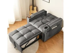 Poltrona retrátil em veludo - com suporte para copos + suporte para telemóvel - Cinza*ModernLuxe Best
